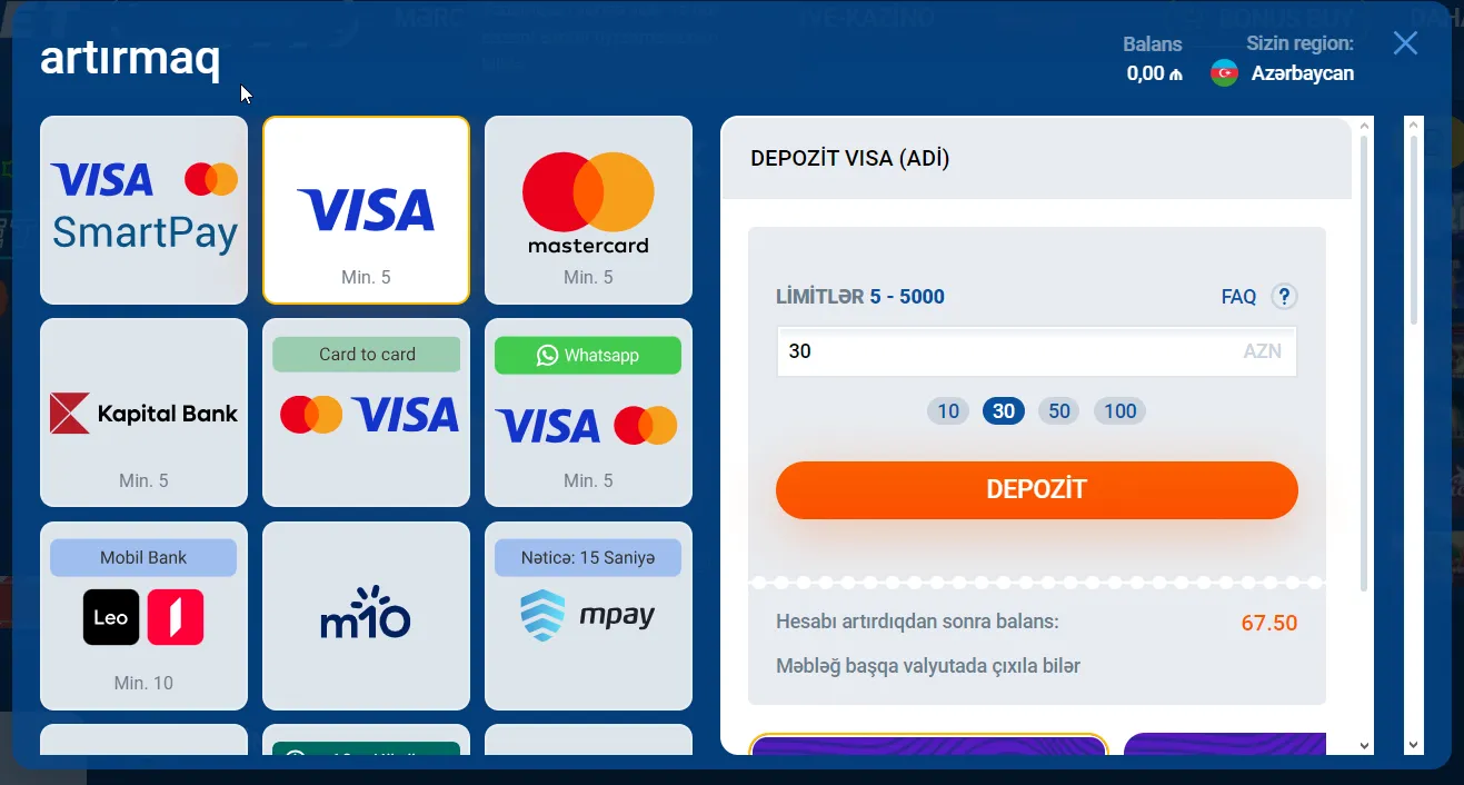 Azərbaycandan olan oyunçular üçün ödəniş sistemləri